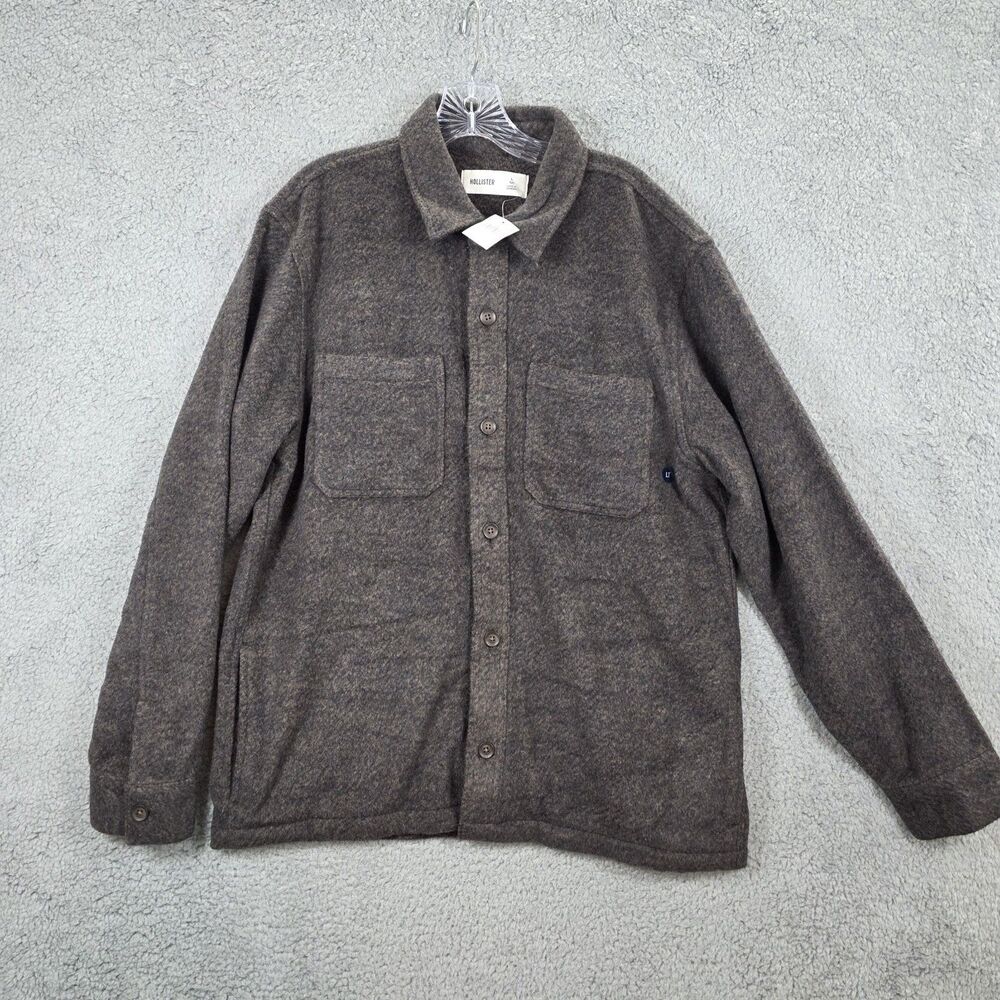 Hollister Shirt Men's Brown Heavy Flannel Brushed Button Down Shacket Size LT